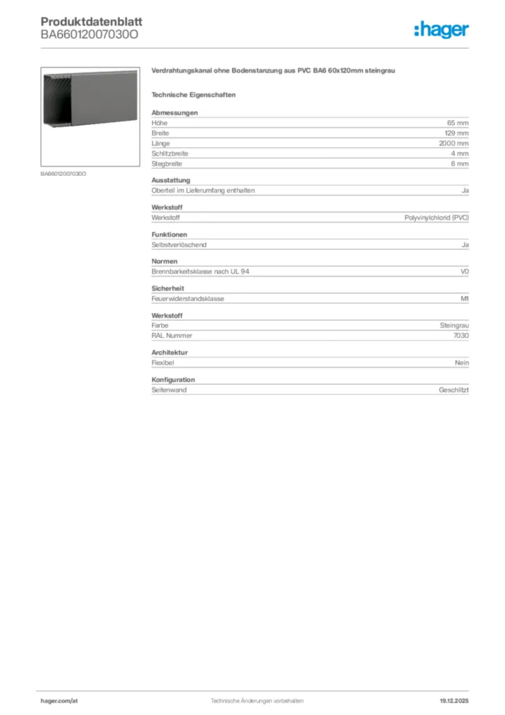Bild Hager Produktdatenblatt BA66012007030O | Hager Deutschland