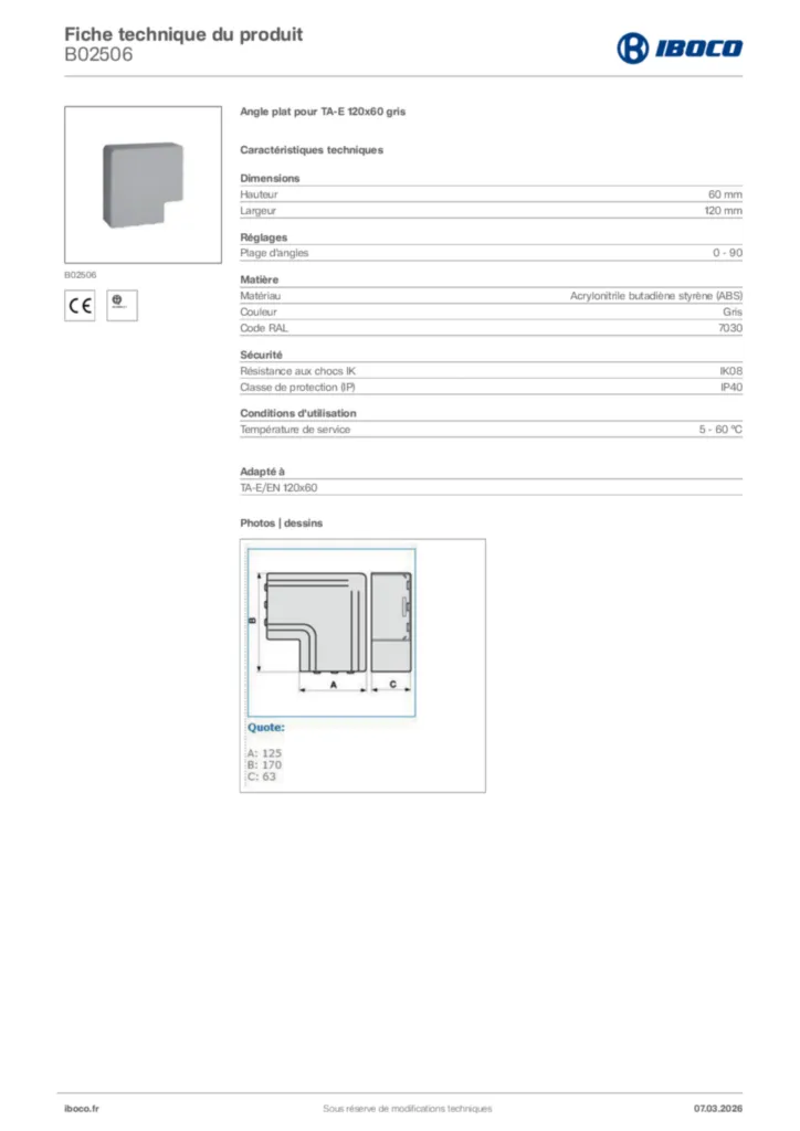 Image Iboco Fiche technique du produit B02506 | Hager France