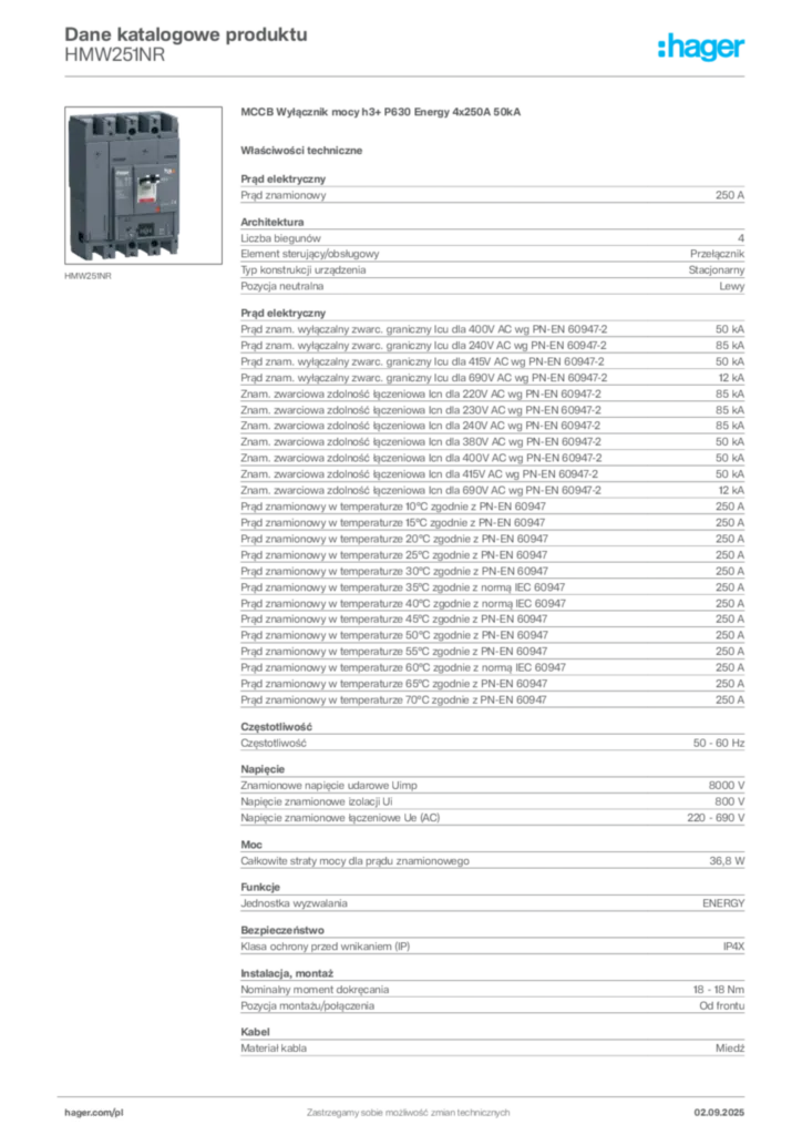 Zdjęcie Hager Karta katalogowa HMW251NR | Hager Polska