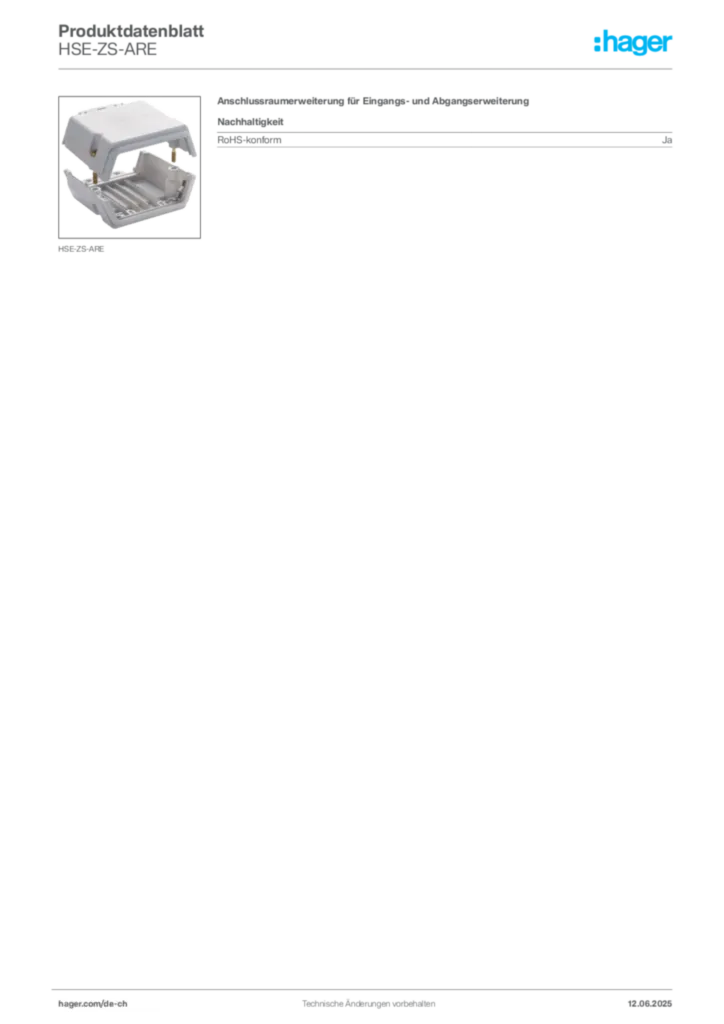 Bild Hager Produktdatenblatt HSE-ZS-ARE | Hager Schweiz