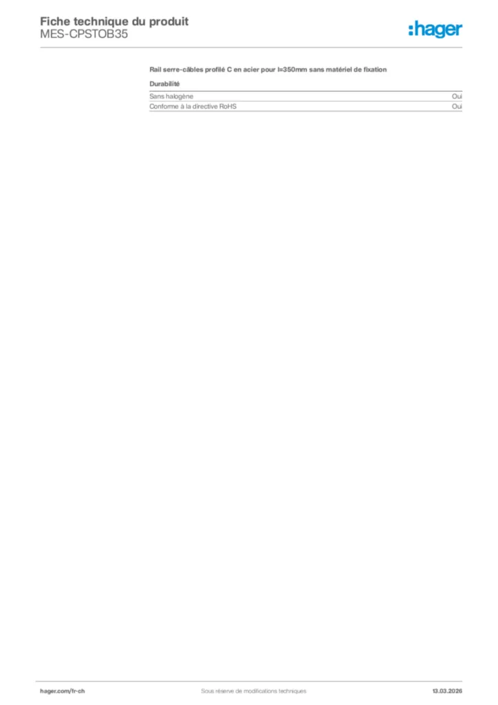 Image Hager Fiche technique du produit MES-CPSTOB35 | Hager Suisse