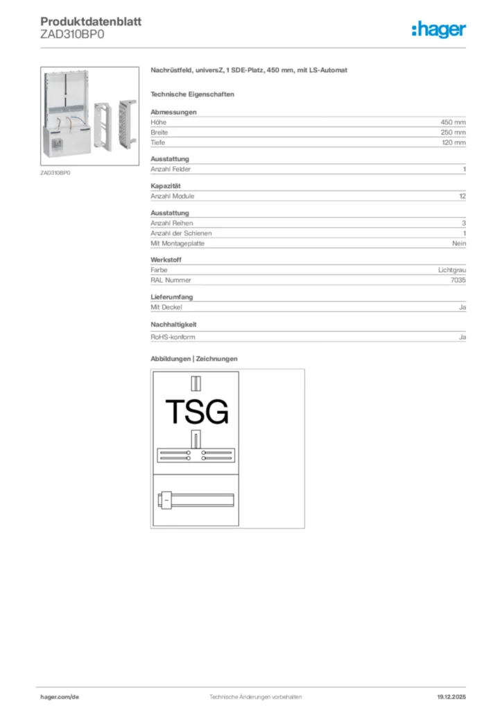 Bild Hager Produktdatenblatt ZAD310BP0 | Hager Deutschland