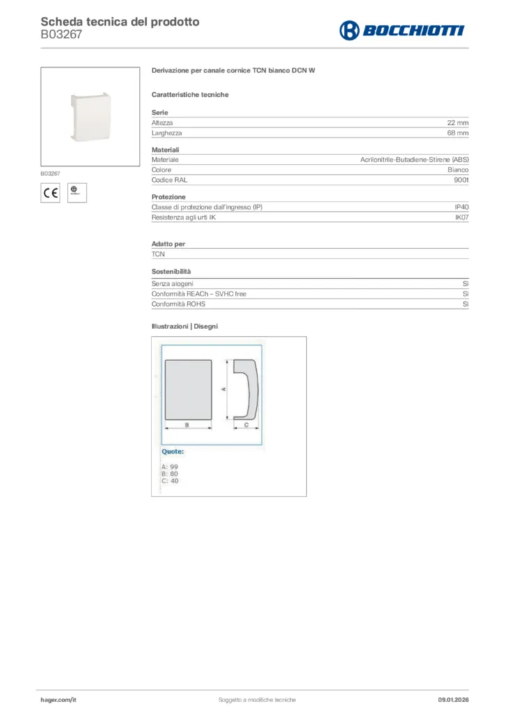 Immagine Bocchiotti Scheda tecnica del prodotto B03267 | Hager Italia