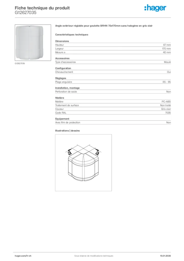Image Hager Fiche technique du produit G12627035 | Hager Suisse