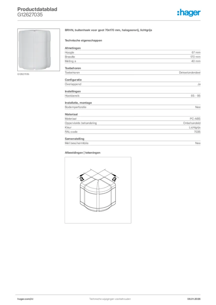 Afbeelding Hager Productdatablad G12627035 | Hager Nederland