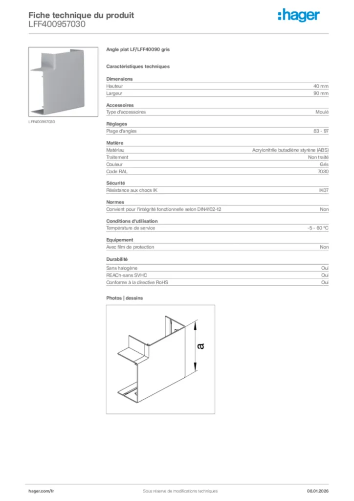 Image Hager Fiche technique du produit LFF400957030 | Hager France