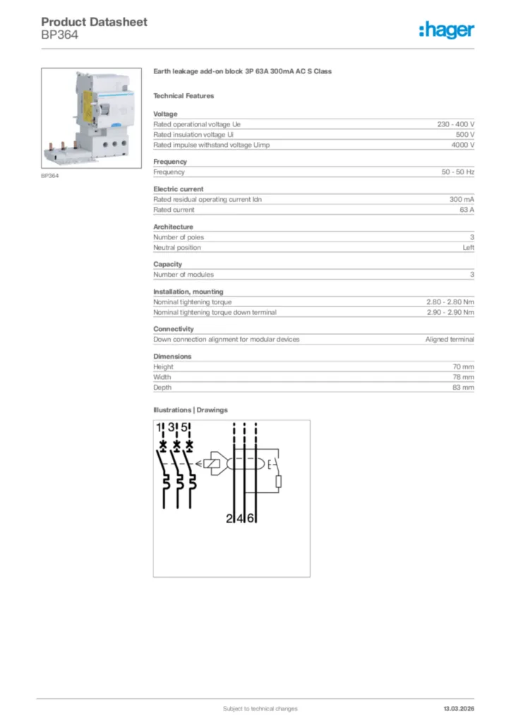 Image Hager Product data sheet BP364  | Hager Africa