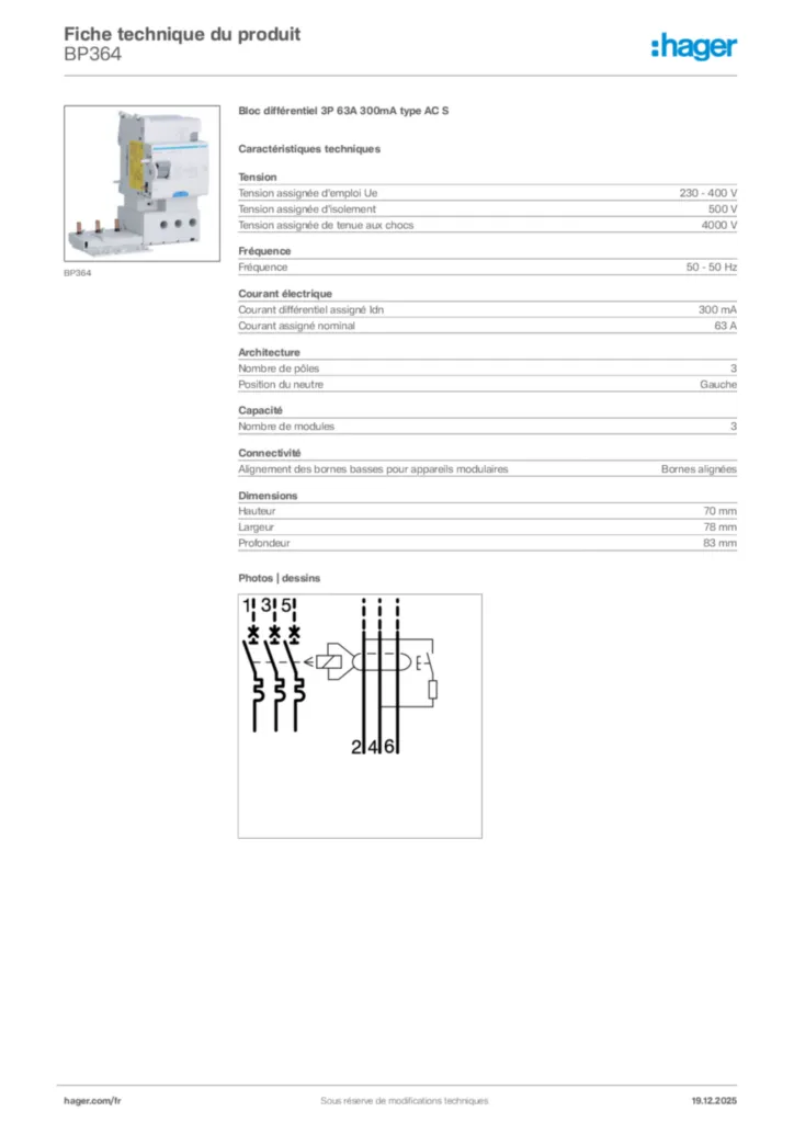 Image Hager Fiche technique du produit BP364 | Hager France
