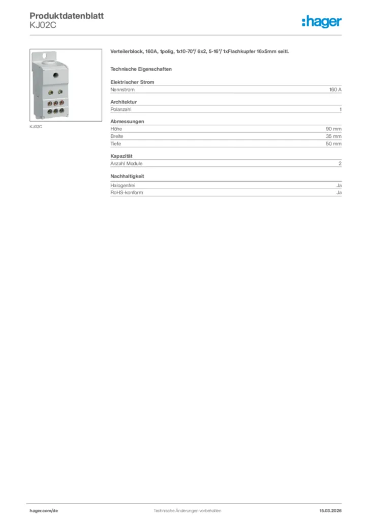 Bild Hager Produktdatenblatt KJ02C | Hager Deutschland