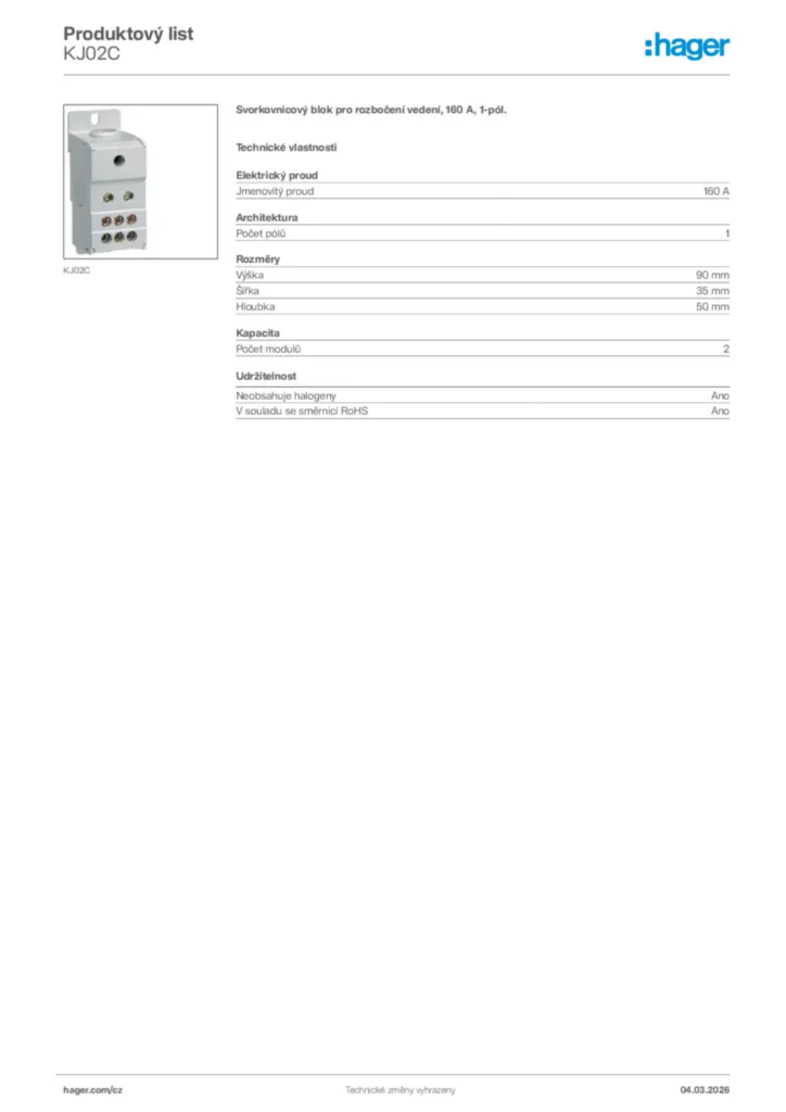 Obrázek Hager Product data sheet KJ02C | Hager