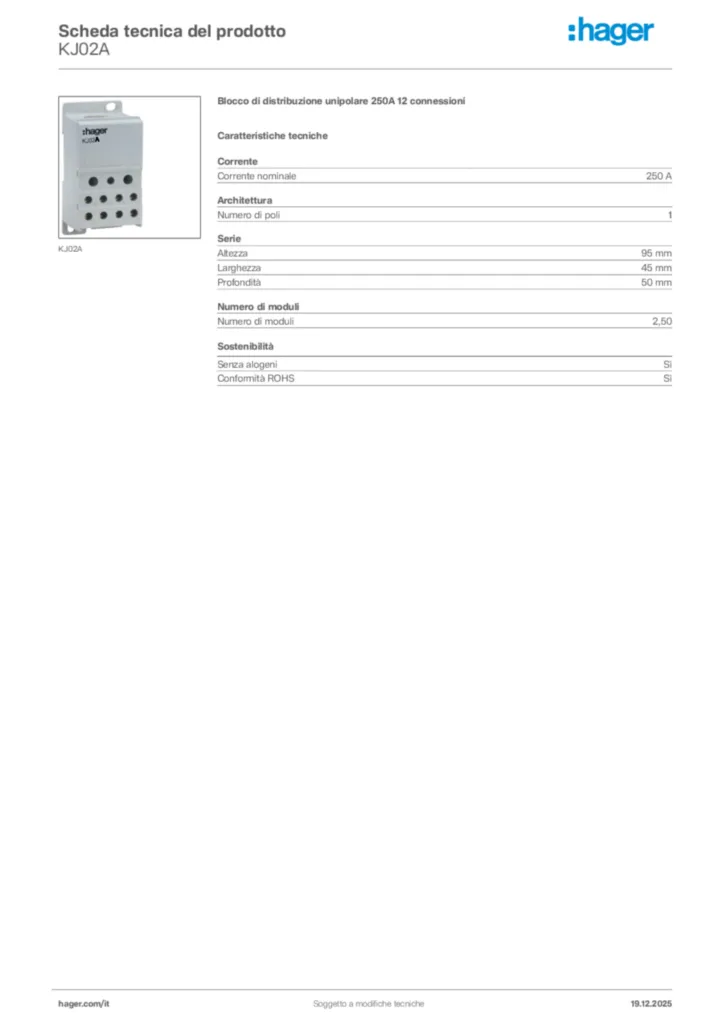 Immagine Hager Scheda tecnica del prodotto KJ02A | Hager Italia