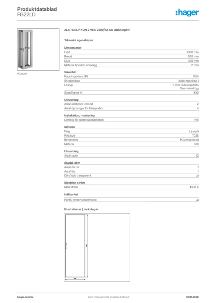 Bild Hager Produktdatablad FG22LD | Hager Sverige