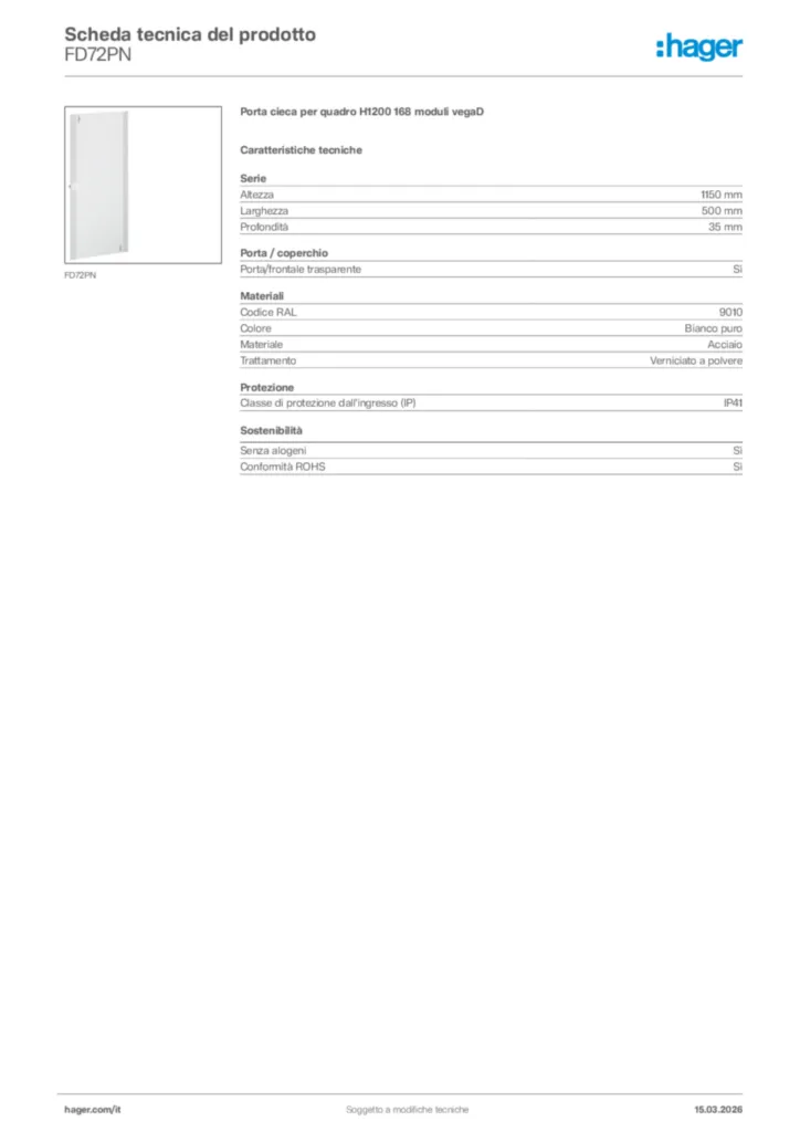 Immagine Hager Scheda tecnica del prodotto FD72PN | Hager Italia