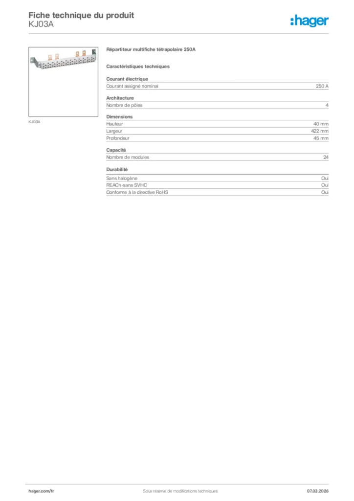 Image Hager Fiche technique du produit KJ03A | Hager France