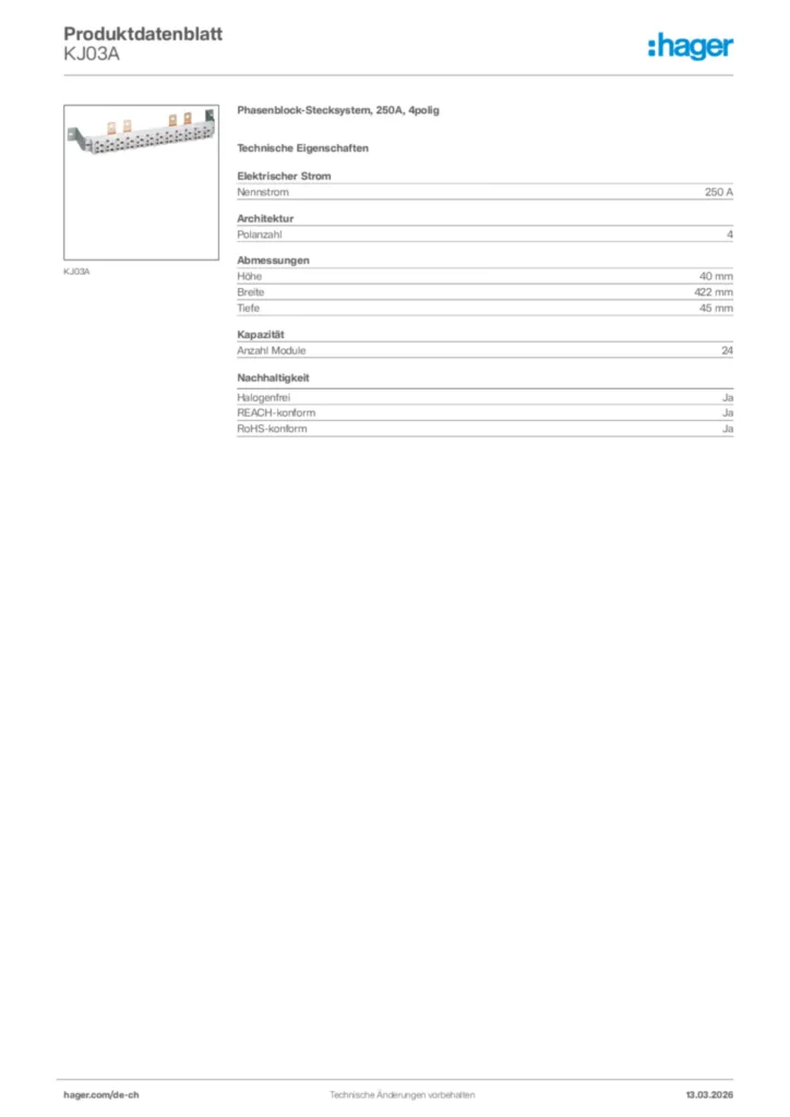 Bild Hager Produktdatenblatt KJ03A | Hager Schweiz