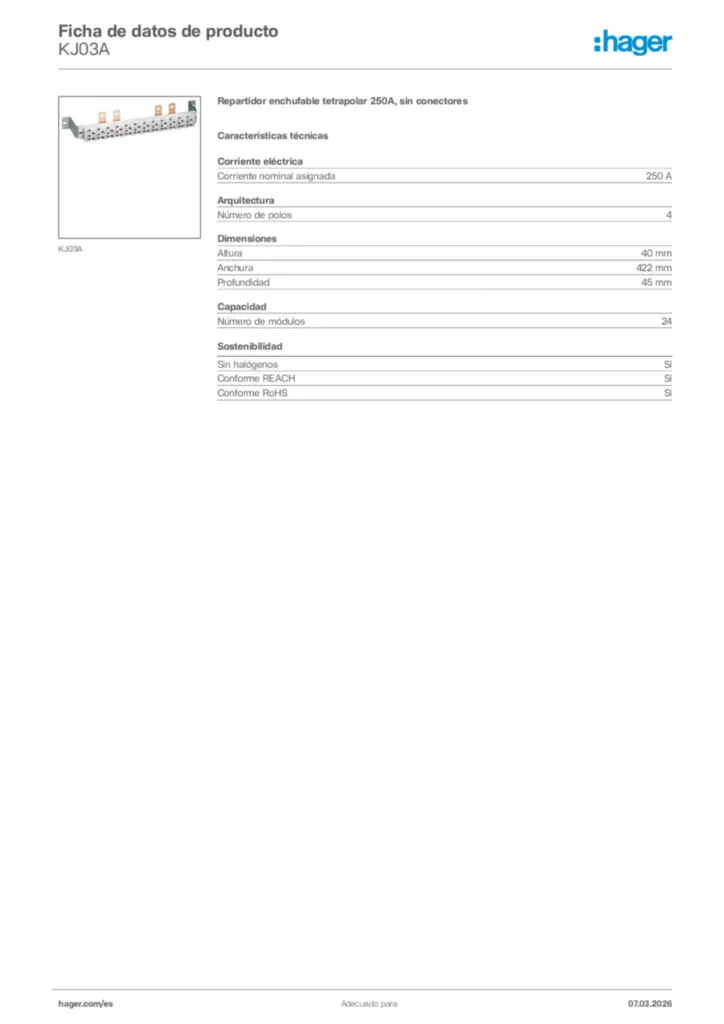 Imagen Hager Ficha de datos de producto KJ03A | Hager España