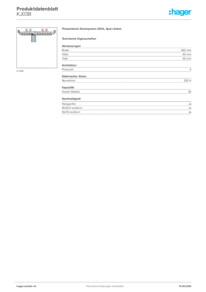 Bild Hager Produktdatenblatt KJ03B | Hager Schweiz