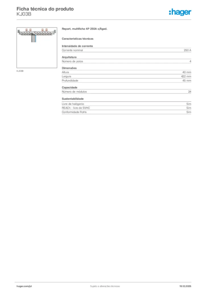 Imagem Hager Ficha técnica do produto KJ03B | Hager Portugal