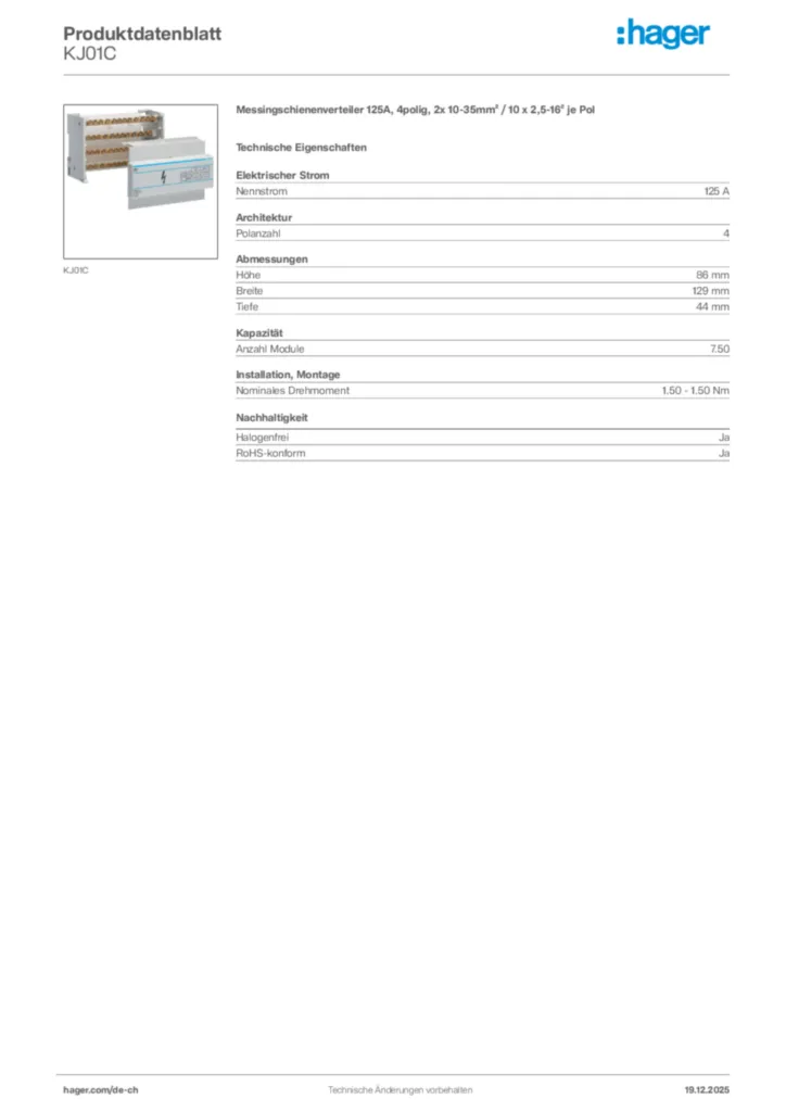 Bild Hager Produktdatenblatt KJ01C | Hager Schweiz