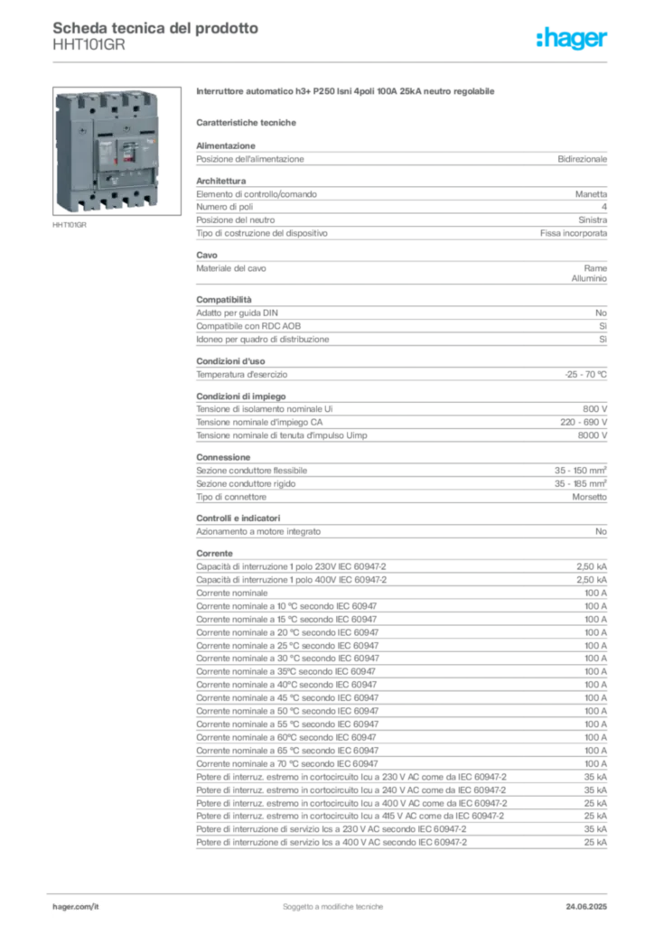 Immagine Hager Scheda tecnica del prodotto HHT101GR | Hager Italia