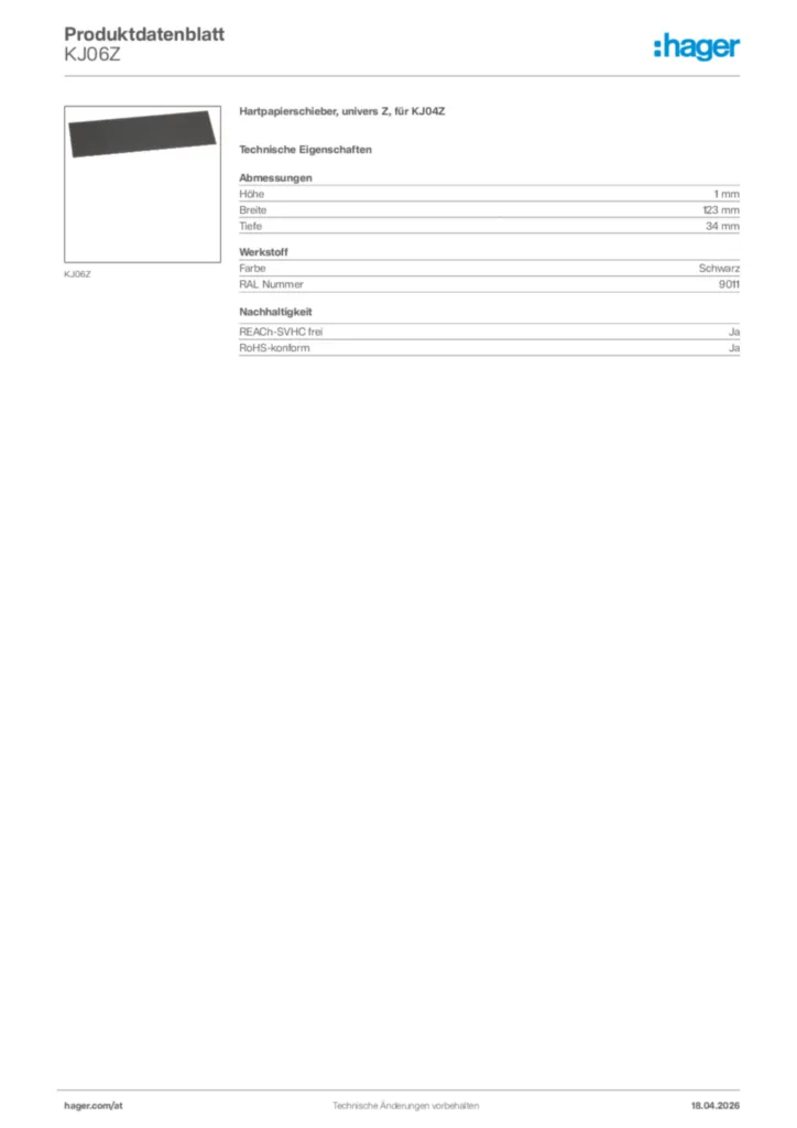 Bild Hager Produktdatenblatt KJ06Z | Hager Deutschland