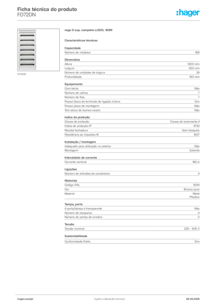 Imagem Hager Ficha técnica do produto FD72DN | Hager Portugal