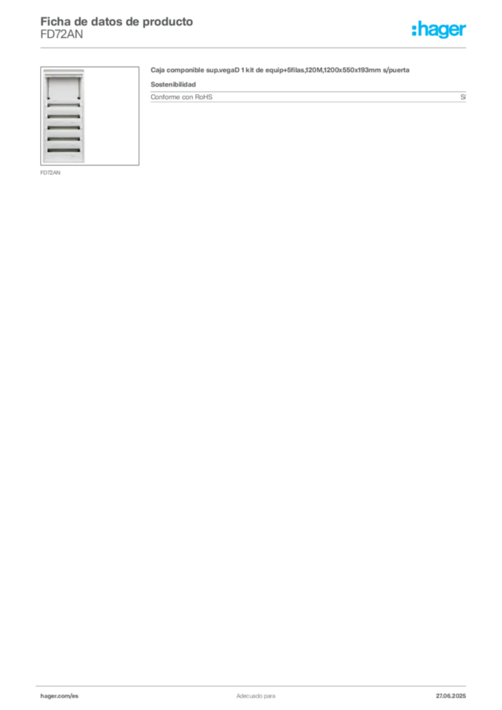 Imagen Hager Ficha de datos de producto FD72AN | Hager España