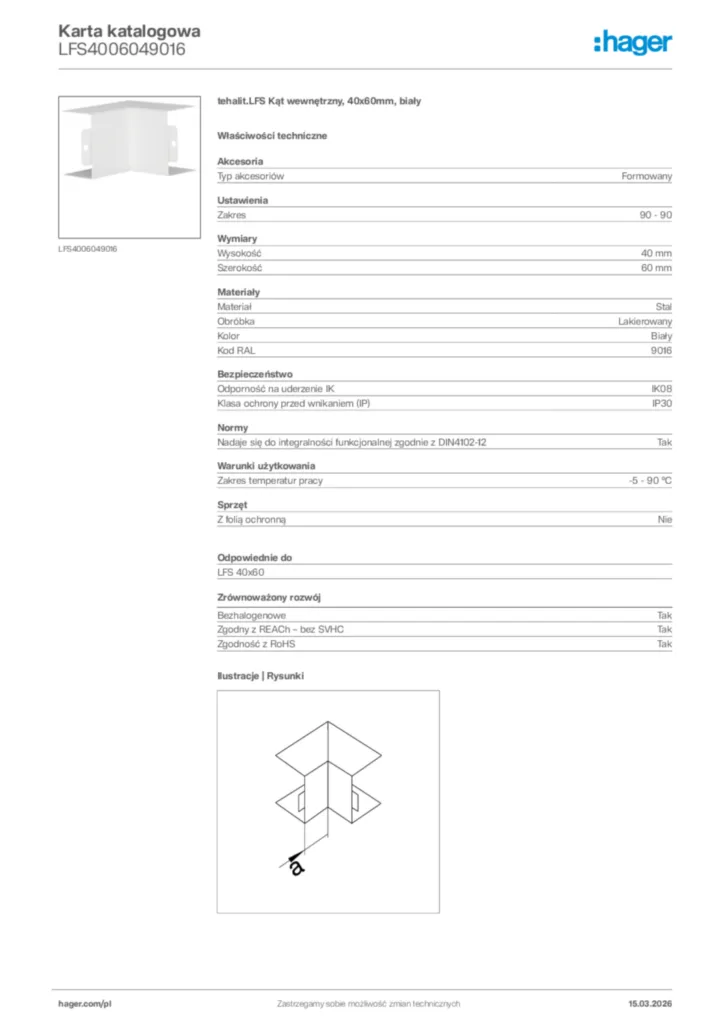 Zdjęcie Hager Karta katalogowa LFS4006049016 | Hager Polska