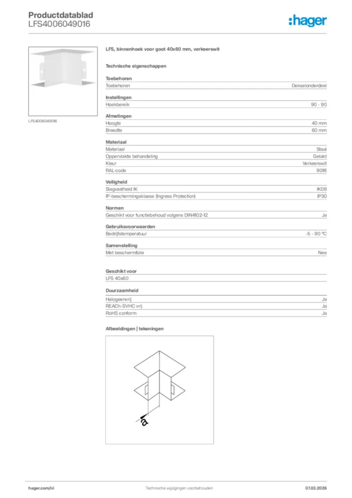 Afbeelding Hager Productdatablad LFS4006049016 | Hager Nederland