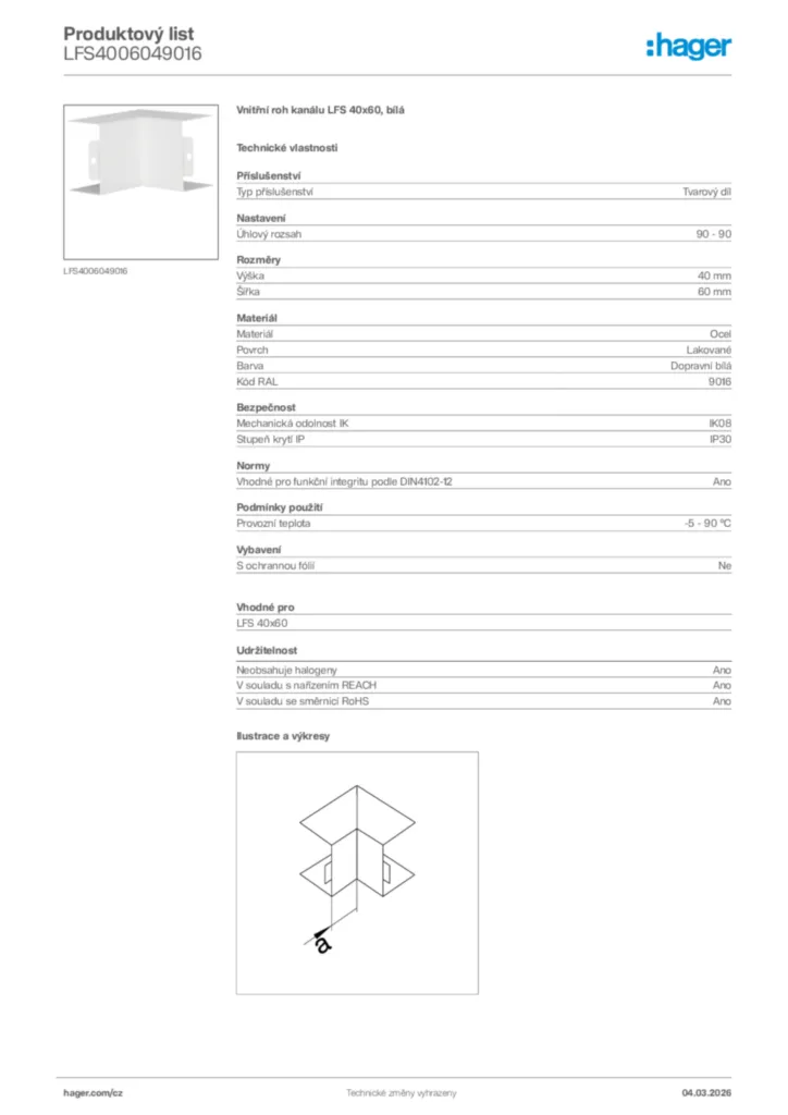Obrázek Hager Product data sheet LFS4006049016 | Hager