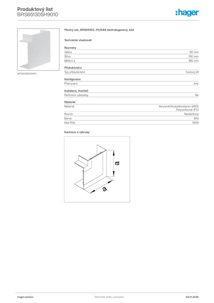 Obrázek Hager Product data sheet BRS651305H9010 | Hager