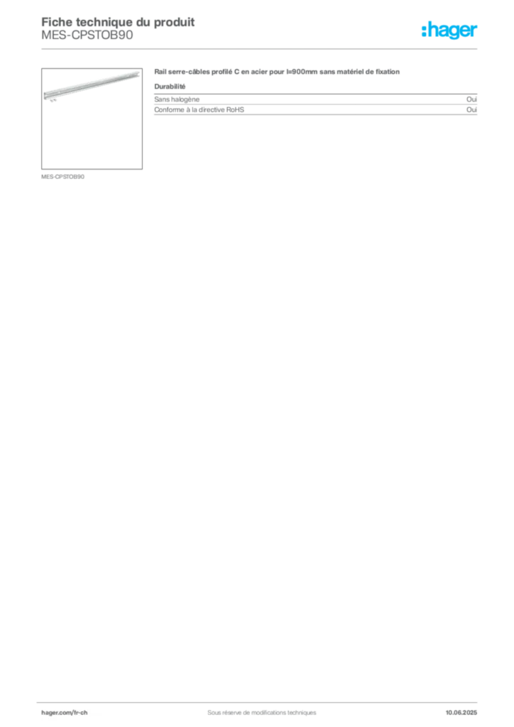 Image Hager Fiche technique du produit MES-CPSTOB90 | Hager Suisse