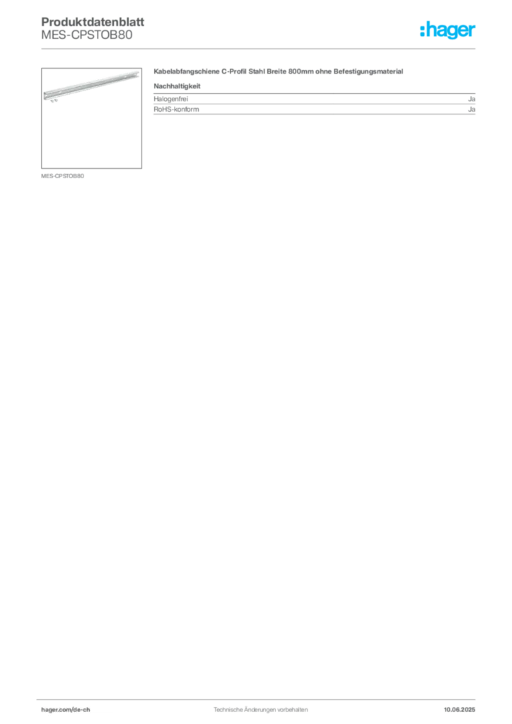 Bild Hager Produktdatenblatt MES-CPSTOB80 | Hager Schweiz