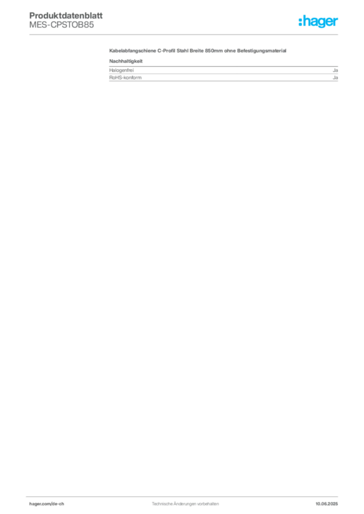 Bild Hager Produktdatenblatt MES-CPSTOB85 | Hager Schweiz