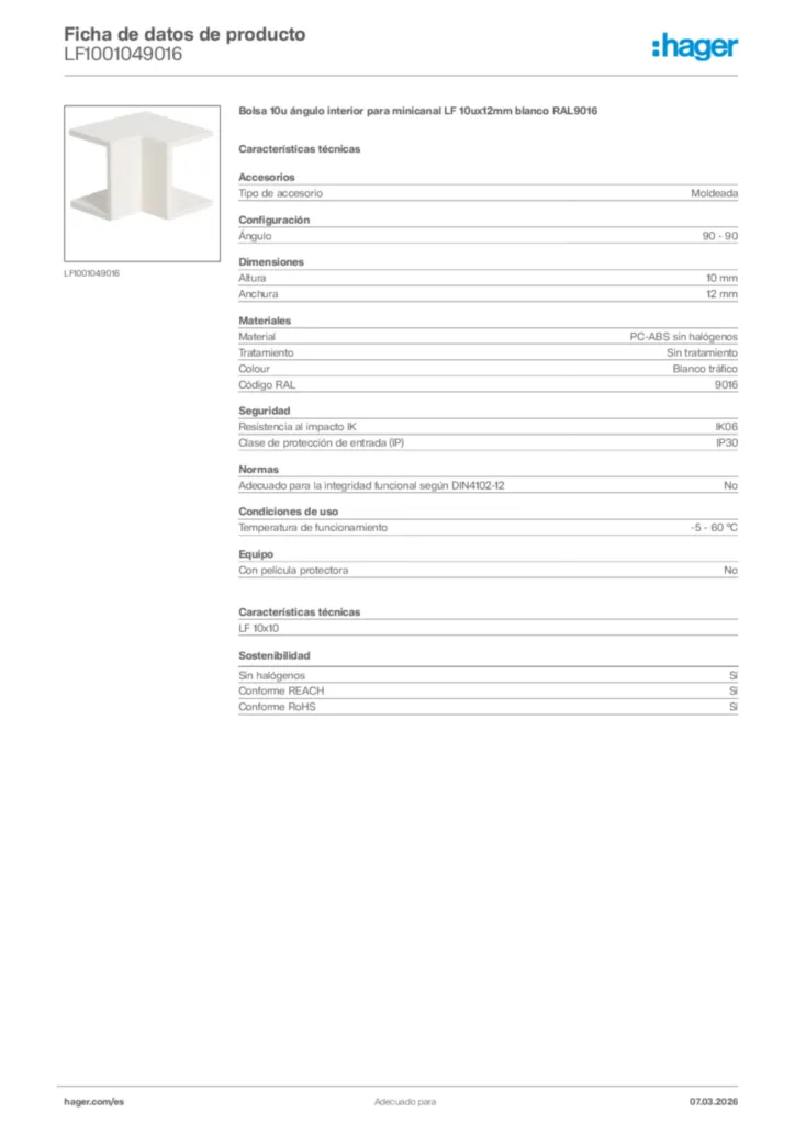 Imagen Hager Ficha de datos de producto LF1001049016 | Hager España