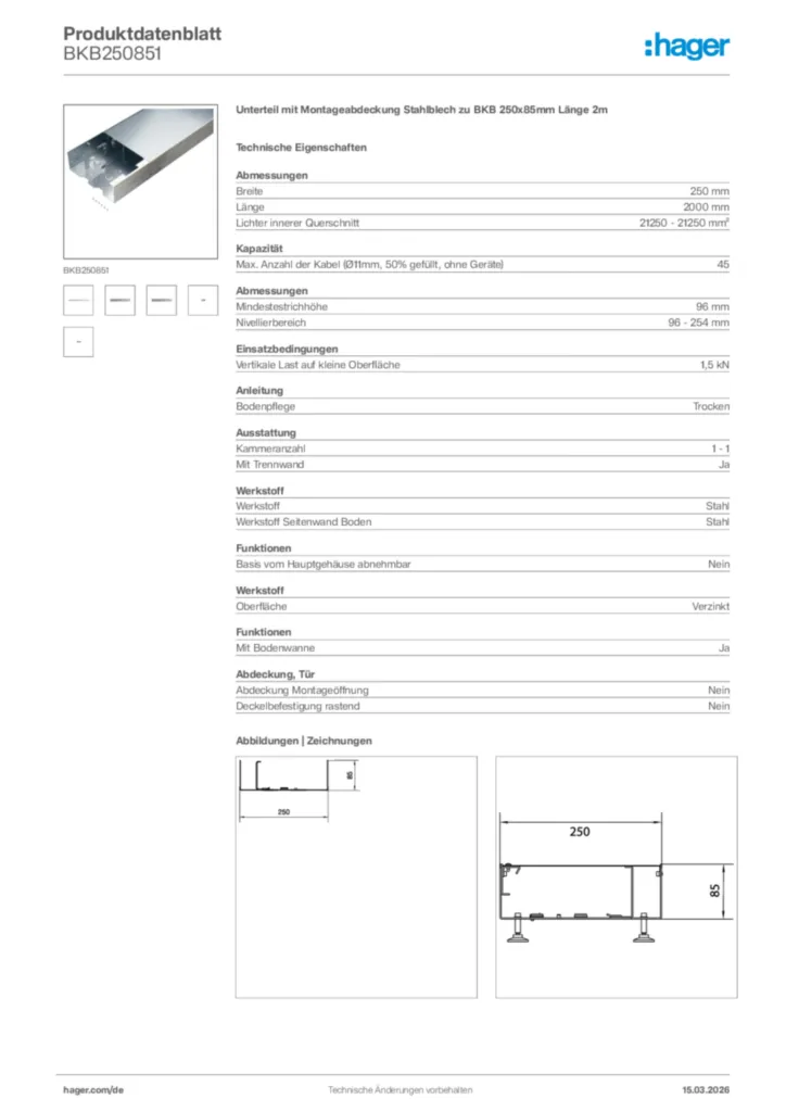 Bild Hager Produktdatenblatt BKB250851 | Hager Deutschland