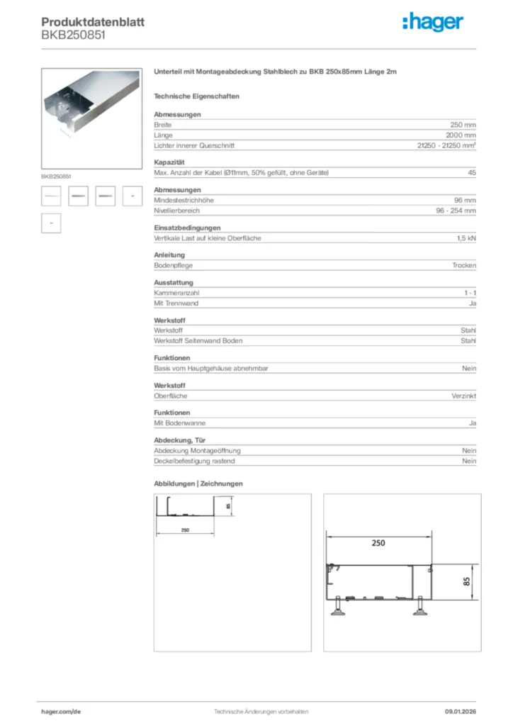 Bild Hager Produktdatenblatt BKB250851 | Hager Deutschland