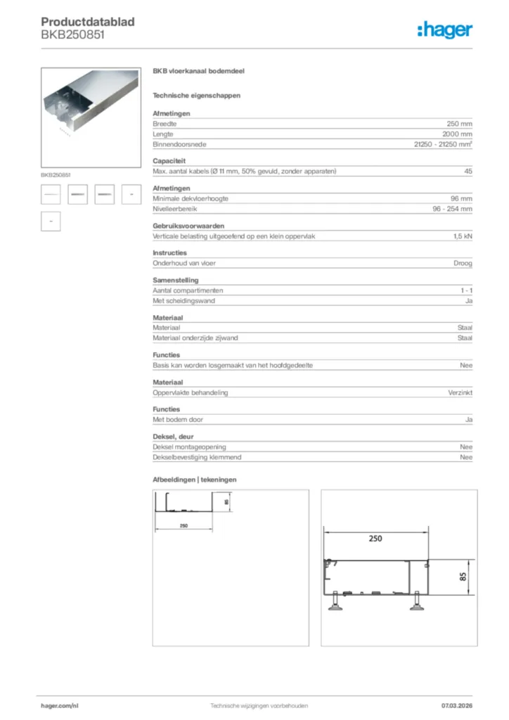 Afbeelding Hager Productdatablad BKB250851 | Hager Nederland