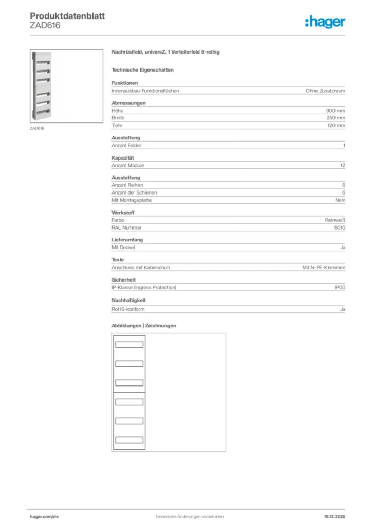 Bild Hager Produktdatenblatt ZAD616 | Hager Deutschland