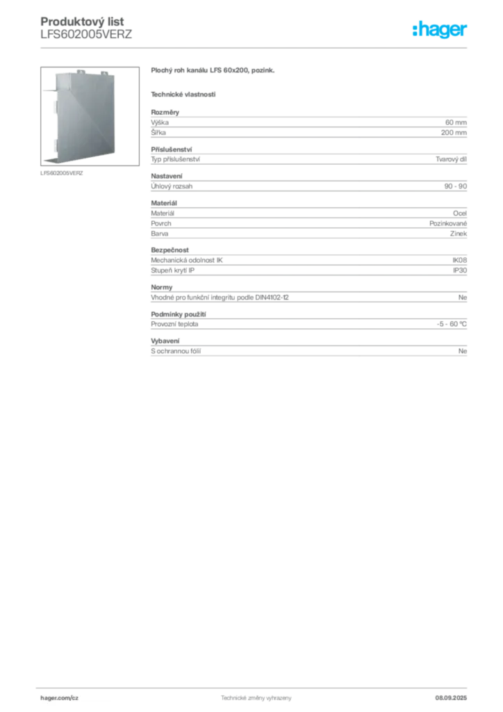 Obrázek Hager Produktový list LFS602005VERZ | Hager