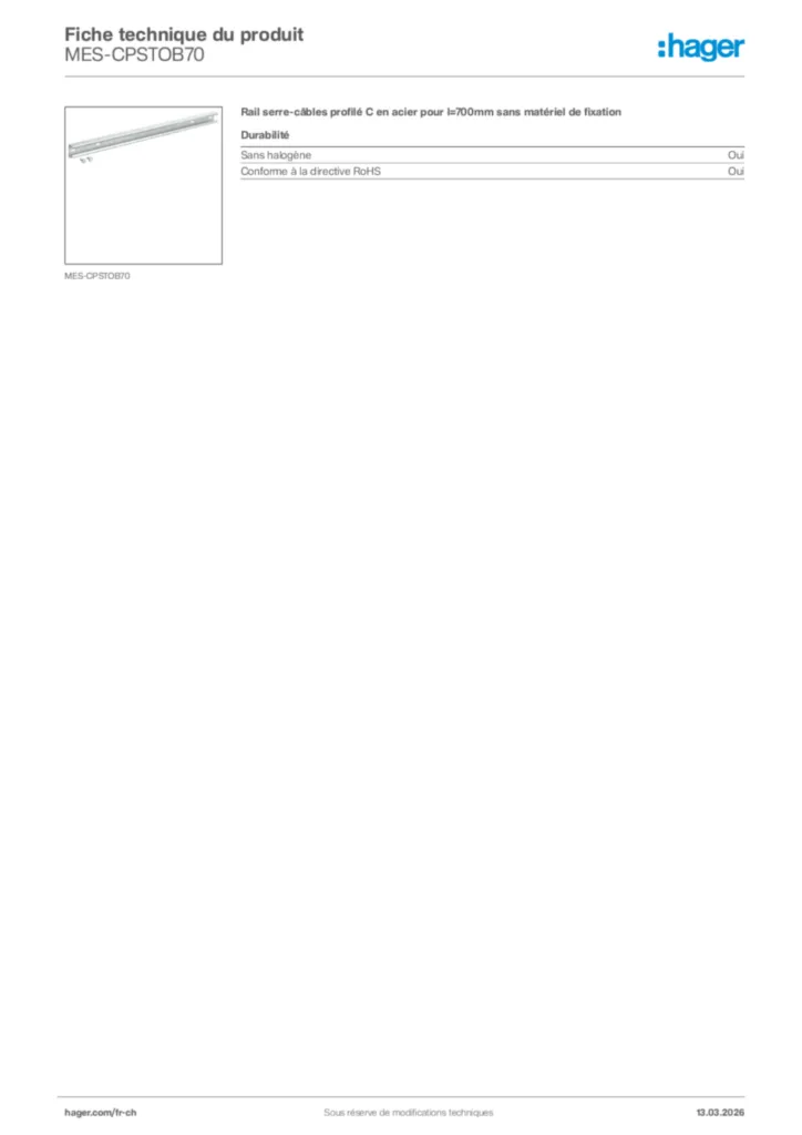 Image Hager Fiche technique du produit MES-CPSTOB70 | Hager Suisse