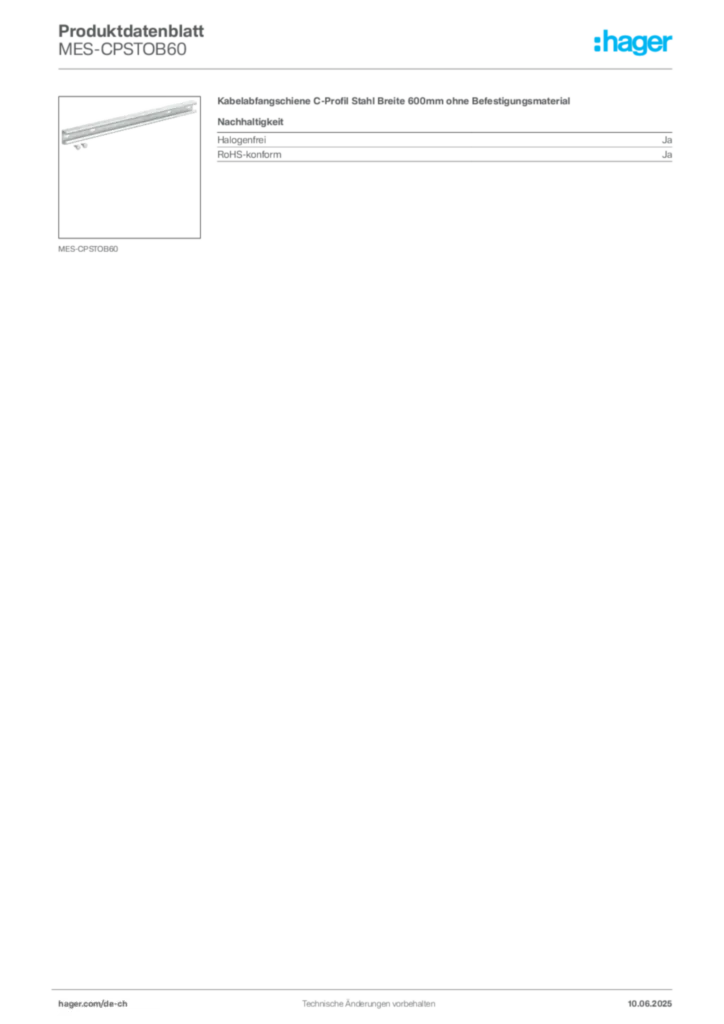 Bild Hager Produktdatenblatt MES-CPSTOB60 | Hager Schweiz