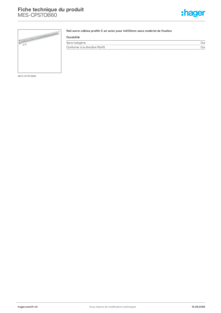 Image Hager Fiche technique du produit MES-CPSTOB60 | Hager Suisse