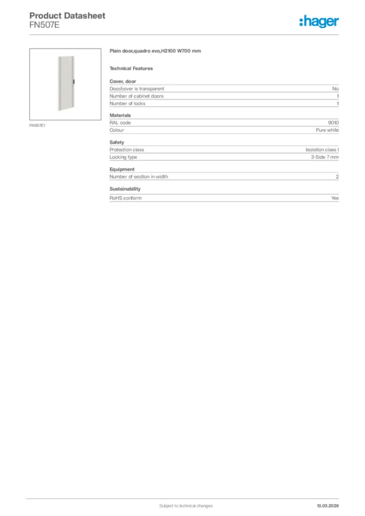 Image Hager Product data sheet FN507E  | Hager Africa