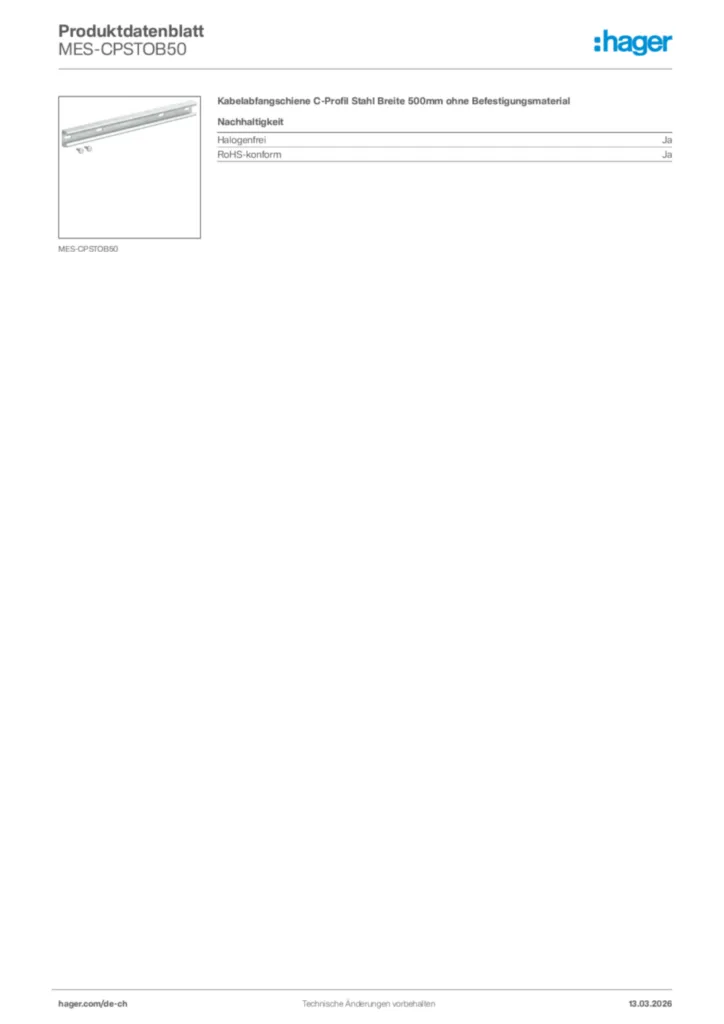 Bild Hager Produktdatenblatt MES-CPSTOB50 | Hager Schweiz