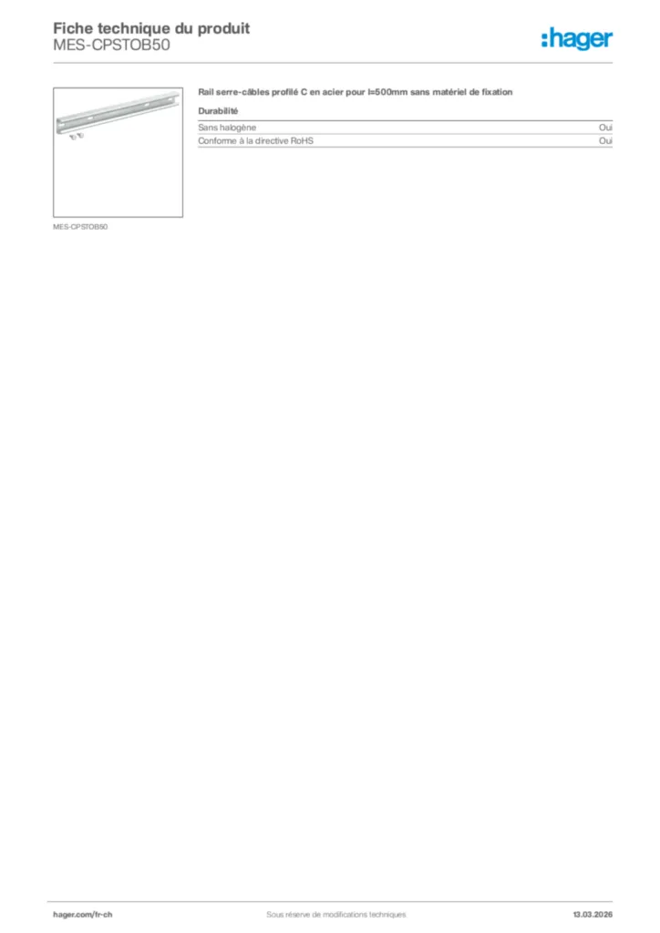 Image Hager Fiche technique du produit MES-CPSTOB50 | Hager Suisse