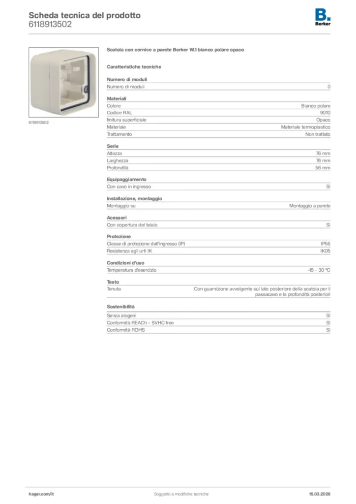 Immagine Berker Scheda tecnica del prodotto 6118913502 | Hager Italia