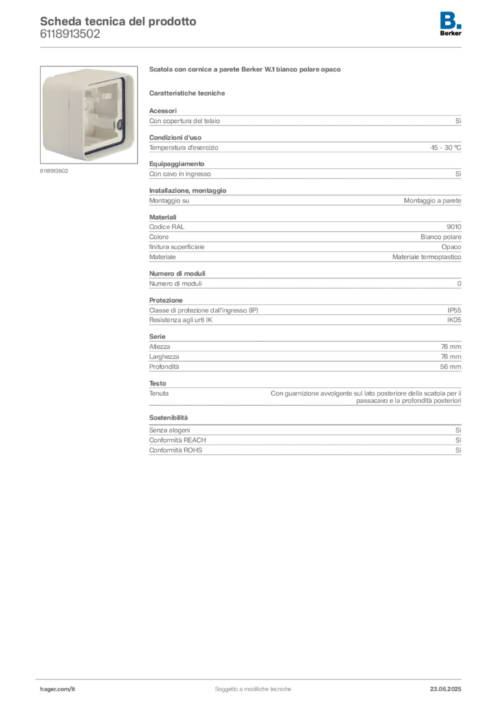 Immagine Berker Scheda tecnica del prodotto 6118913502 | Hager Italia