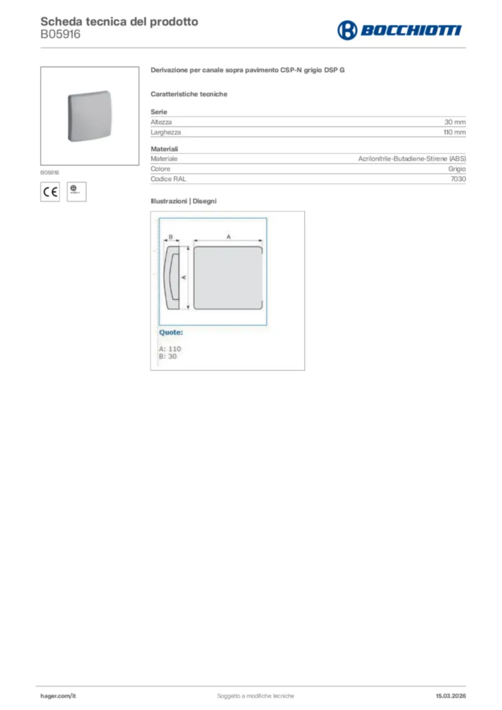 Immagine Bocchiotti Scheda tecnica del prodotto B05916 | Hager Italia