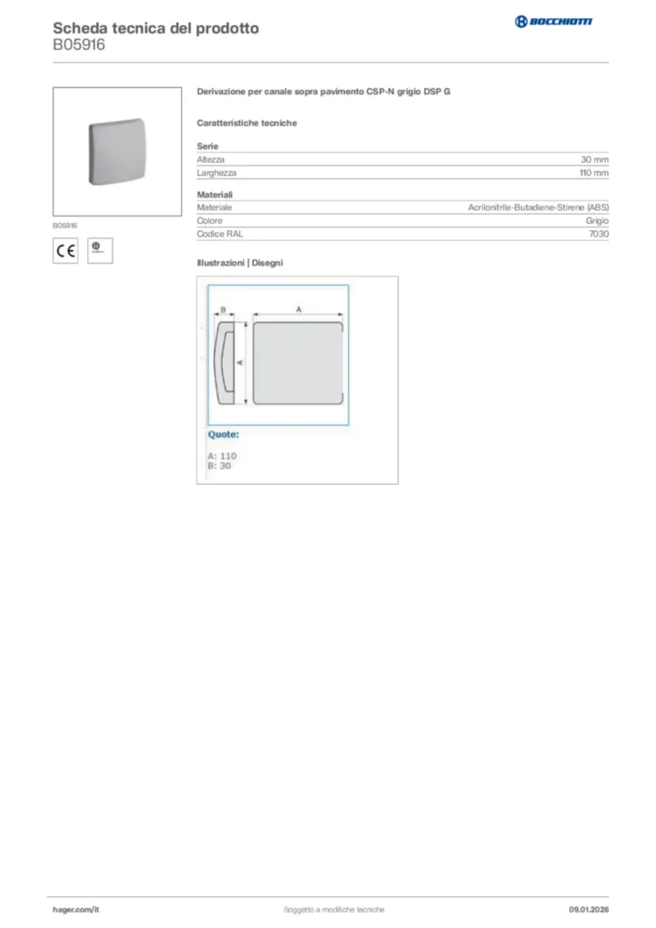 Immagine Bocchiotti Scheda tecnica del prodotto B05916 | Hager Italia